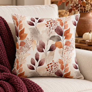 Coussin Terre cuite et feuilles d'automne Bourgogne Boho