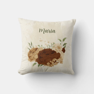 Coussin terre cuite ton floral de terre