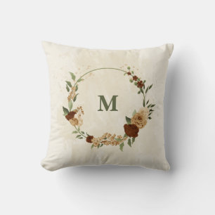 Coussin terre cuite ton floral terreux