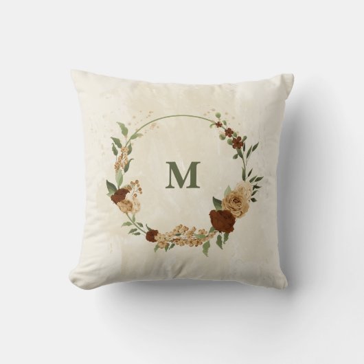 Coussin terre cuite ton floral terreux (Recto)
