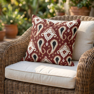 Coussin Terre Noire Rouge Taupe Brown Ikat Art Tribal