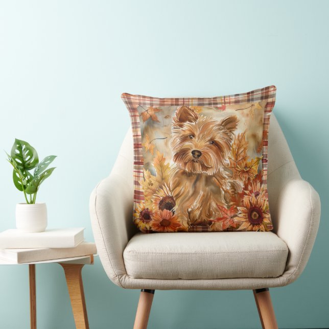 Coussin Térrier Australien Chute Fleurs Aquarelle (Chaise)