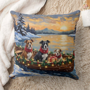 Coussin Terrier de Staffordshire américain bateau de Noël