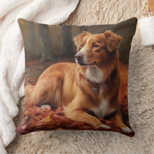 Coussin Térrier du Duck de Nouvelle-Écosse en automne feui