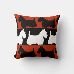 Coussin Térrier écossais chien noir/rouge/blanc, rayures