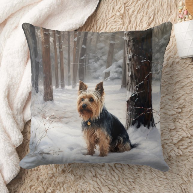 Coussin Terrier Soyeux Qu'il neige Noël (Couverture)