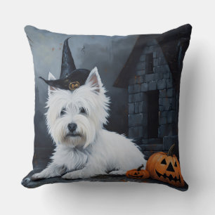 Coussin Terrier West Highland Blanc Citrouille Halloween