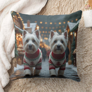 Coussin Térriers West Highland White Chiens Noël Neige