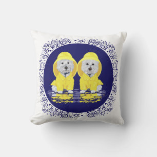 Coussin Térriers West Highland White sous la pluie