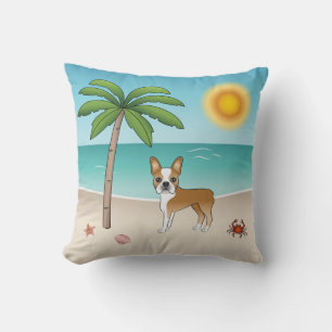 Coussin Tervueren Boston Terrier sur une plage tropicale d