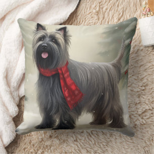 Coussin Tervueren chien dans la neige Noël