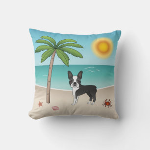 Coussin Tervueren noir à une plage tropicale d'été