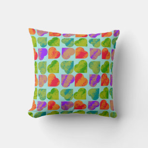 Coussin Tessellation de cœur coloré Art pop psychédélique