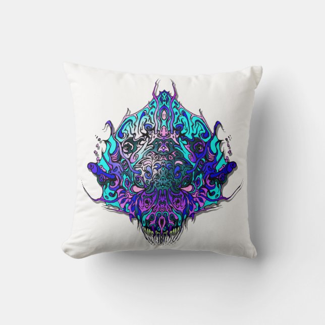 Coussin Tête Alien - bleu et violet (Recto)