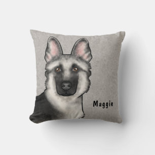 Coussin Tête de Berger Allemand Silver Sable et nom person