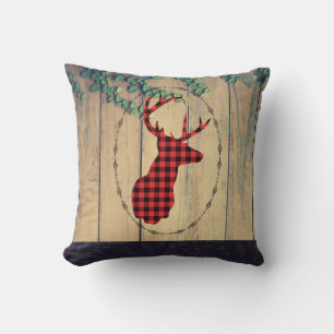 Coussin Tête de cerf avec Antlers - Red Plaid Rustic