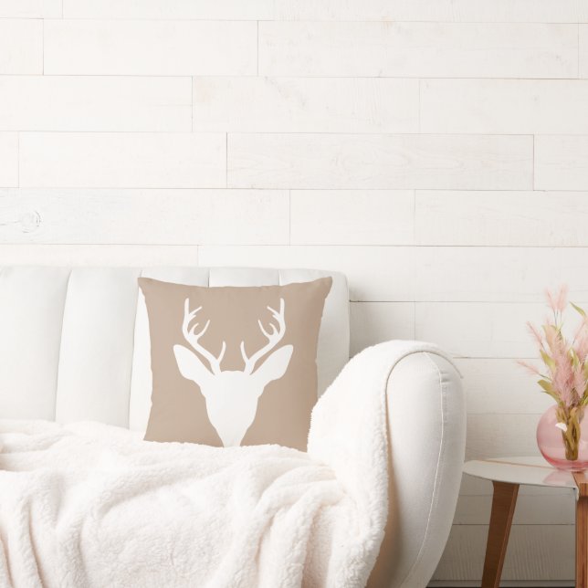 Coussin Tête de cerf blanc sur fond beige (Canapé)