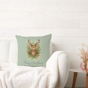 Coussin Tête de cerf de la forêt rustique avec feuillage d