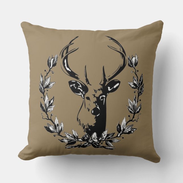 Coussin Tête de cerf en Feuille Laurel (Recto)