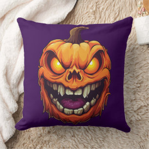 Coussin Tête de citrouille grimaçante sinistre