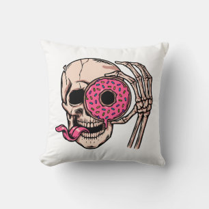 Coussin Tête de crâne avec Donut humour foncé doux et aigr