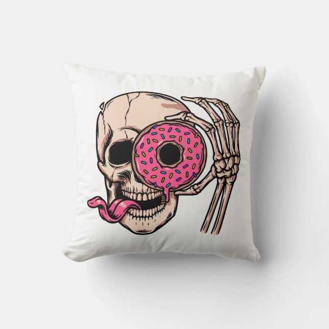 Coussin Tête de crâne avec Donut humour foncé doux et aigr (Recto)