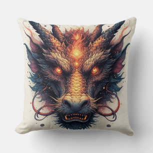 Coussin Tête de dragon aux yeux féroces