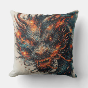 Coussin Tête de dragon aux yeux féroces