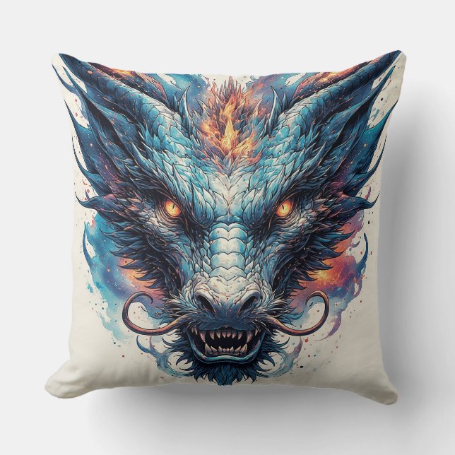 Coussin Tête de dragon aux yeux féroces (Recto)
