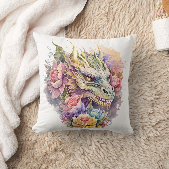 Coussin Tête de dragon avec fleurs (Couverture)