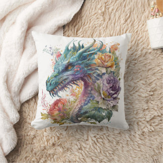 Coussin Tête de dragon avec fleurs