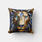 Coussin Tête de lion bleu et or, (Recto)