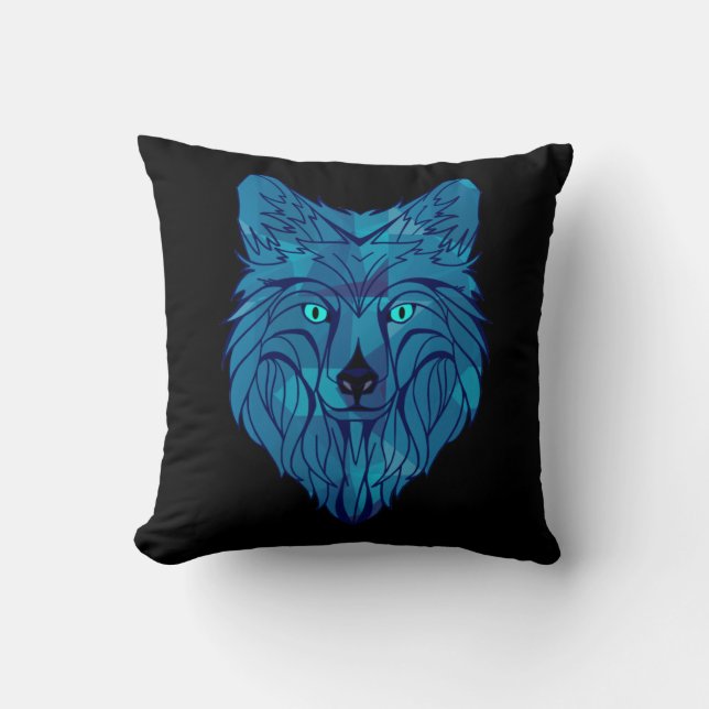 Coussin Tête de loup bleu Poly (Recto)