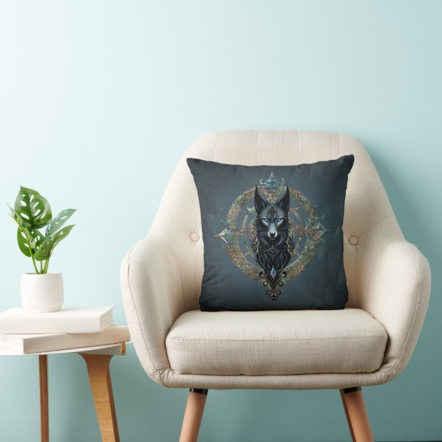 Coussin Tête de loups noirs aux yeux bleus perçant (Chaise)