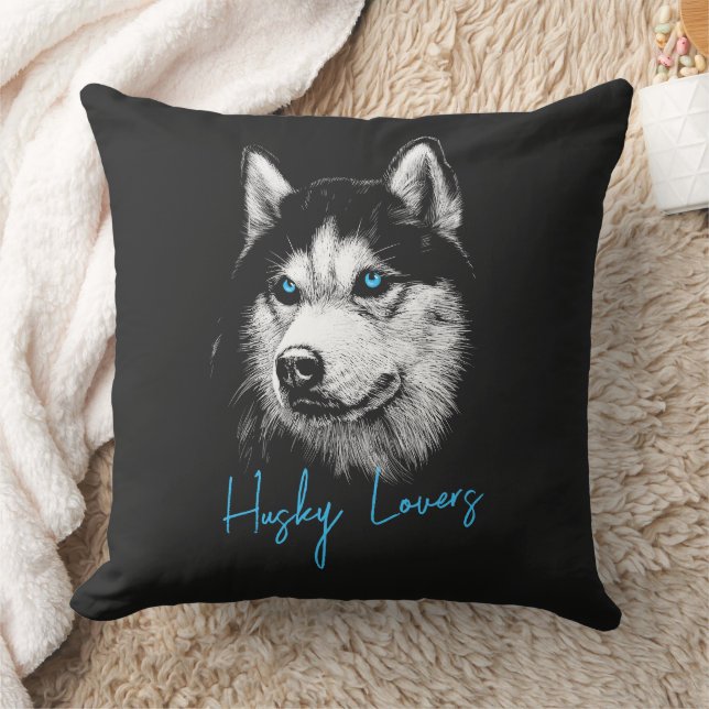 Coussin Tête de portrait Husky Sibérien Avec Yeux Bleus (Couverture)