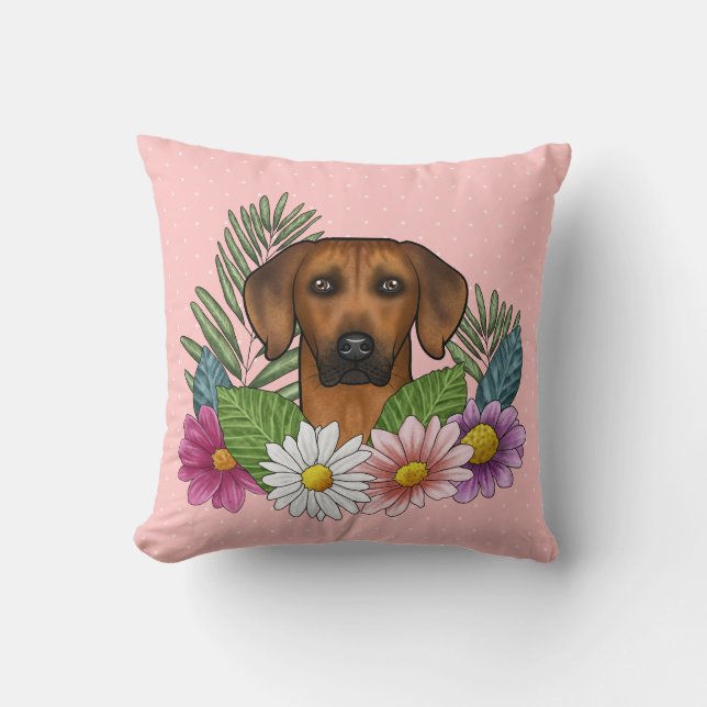 Coussin Tête de Ridgeback Rhodésien et fleurs sauvages d'é (Recto)