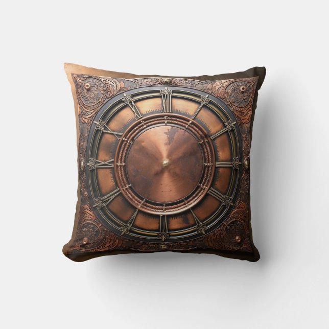 Coussin Tête de temps en cuivre Steampunk (Recto)