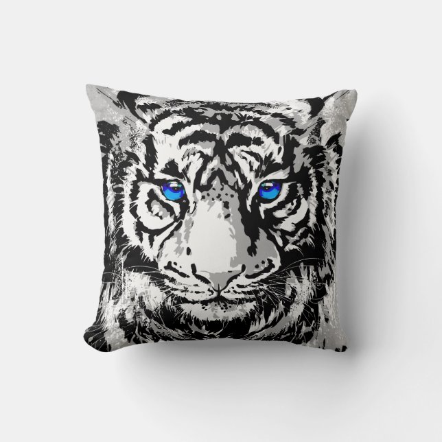Coussin Tête de tigre blanc de Sibérie - Tiger Blue Eyes T (Recto)