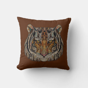 Coussin Tête de Tigre Métallique Colorée