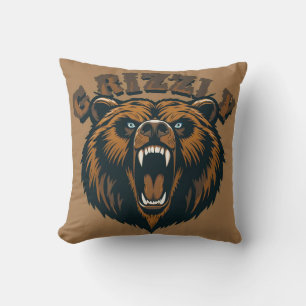 Coussin Tête d'ours grizzly féroce