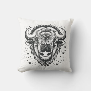 Coussin Tête d'un grand bison à cornes