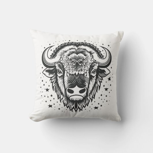 Coussin Tête d'un grand bison à cornes (Recto)