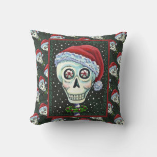 COUSSIN TÊTE MORTE PÈRE NOËL SKULL, HUMOUR SKELETON DE NOË