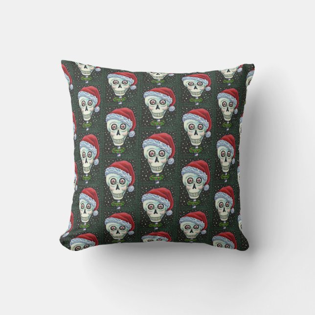 COUSSIN TÊTE MORTE PÈRE NOËL SKULL, HUMOUR SKELETON DE NOË (Recto)