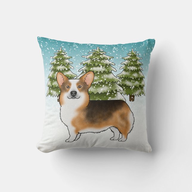 Coussin Tête rousse Tri Pembroke Corgi Noël d'hiver (Recto)