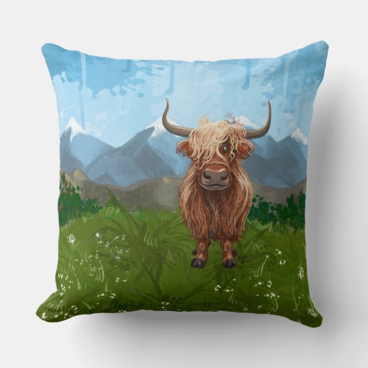Coussin Têtes mignonnes et Queues Vache Highland (Recto)