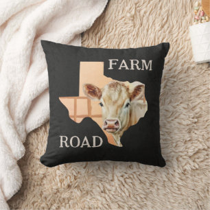 Coussin Texas Farm Road Cow