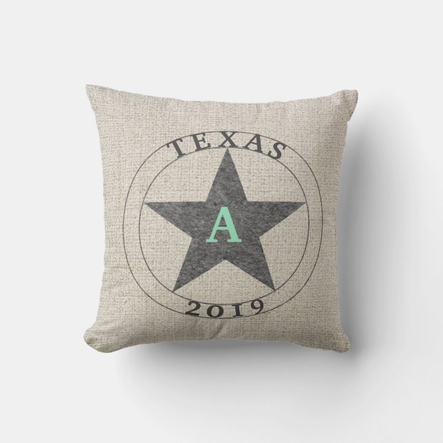 Coussin Texas Rustique Gris Blanc Burlap Personnalisé (Recto)