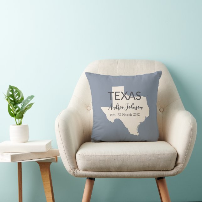 Coussin Texas State Map Nom personnalisé et date (Chaise)
