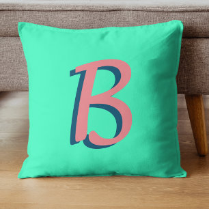 Coussin Texte 3D Blush rose tendance initial Neon Turquo